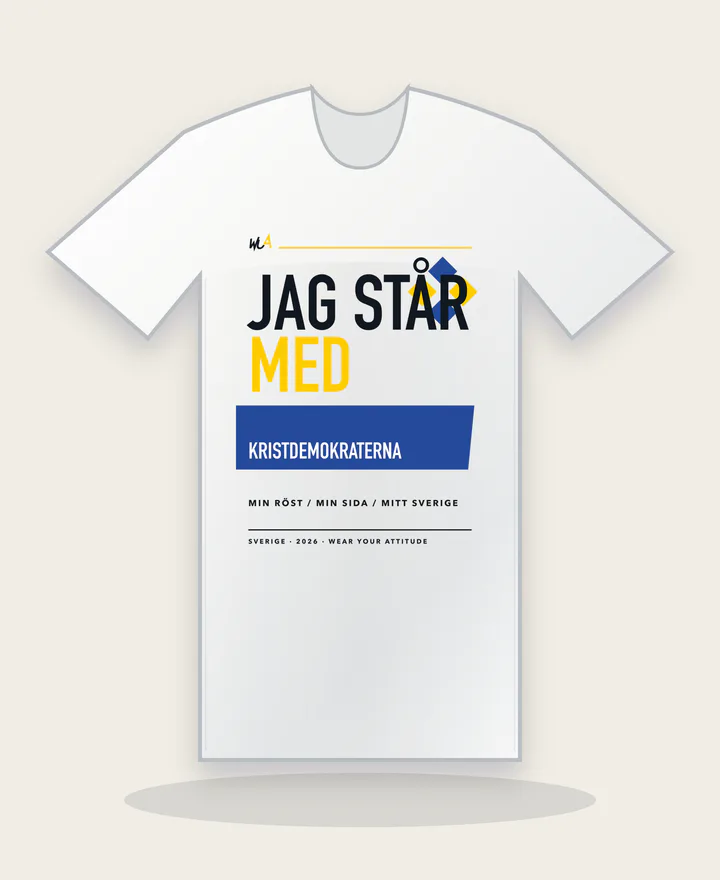 Jag står med Kristdemokraterna på vit tröja