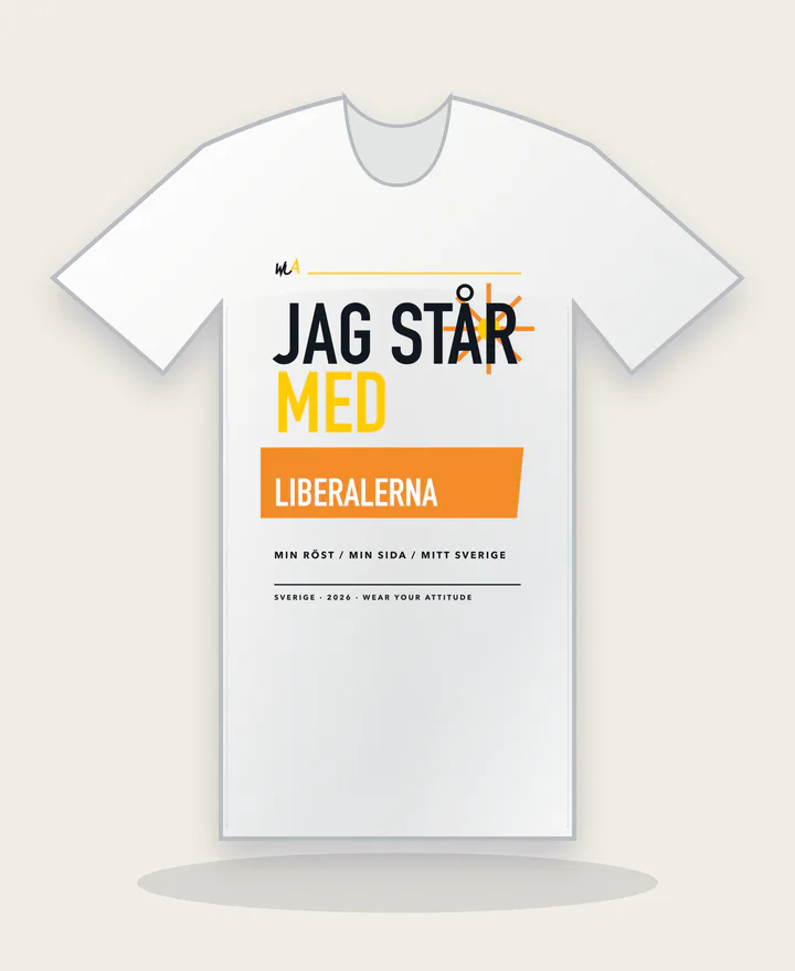 Jag står med Liberalerna på vit tröja