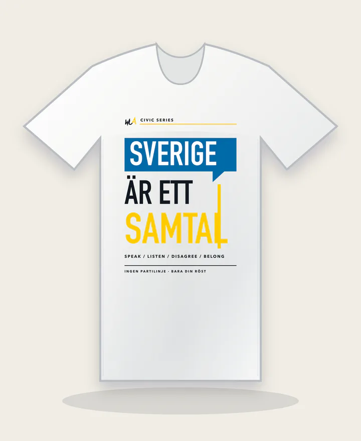 Samtalet om Sverige på vit tröja